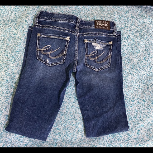 Express Distressed Bootcut Jean Denim Blue Size 4 - Picture 3 of 5